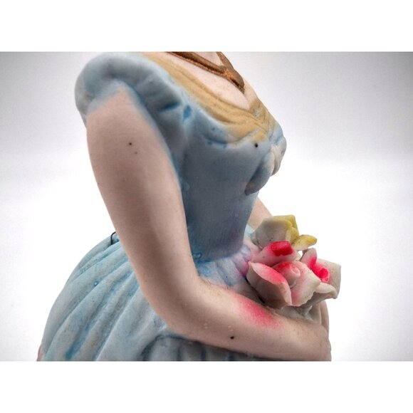 Vintage Porcelain Lady Figurine Bell Blue Dress Roses Slipper Clapper 1978 - Picture 7 of 11